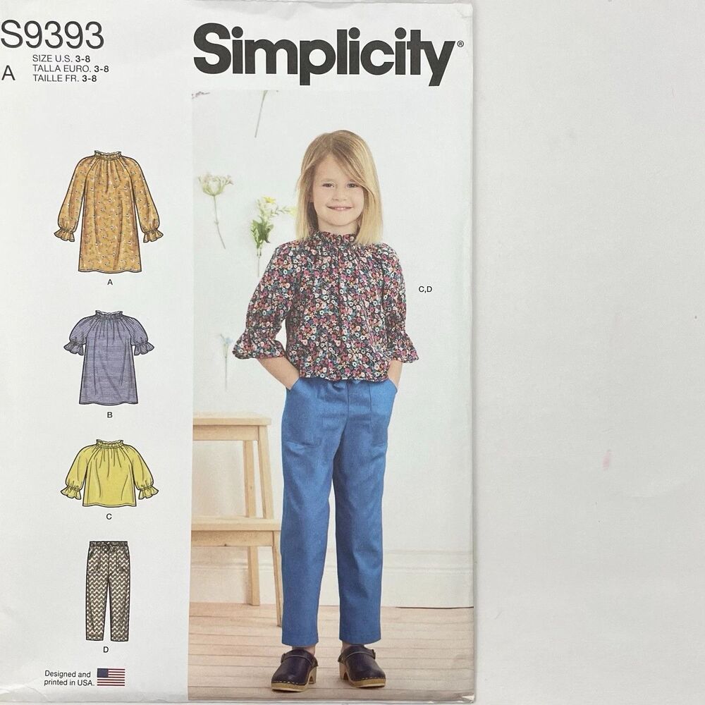 Simplicity S9393 Childrens Dress Tunic Top Pants Sewing Pattern Size 3-8 Uncut